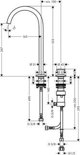 Hansgrohe 2-L.Waschtischmischer Select 260 Axor One mit Push-Open Ablaufg.BSO – Bild 2