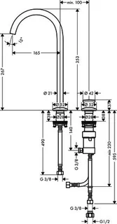 Hansgrohe 2-L.Waschtischmischer Select 260 Axor One m.Push-Open Ablaufg.mattschwarz – Bild 4