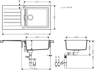 Hansgrohe S520-F480 Spüle aut. ALG D-100 L graphitschwarz – Bild 2
