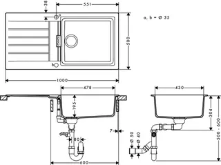 Hansgrohe S520-F480 Spüle aut. ALG D-100 L steingrau – Bild 4