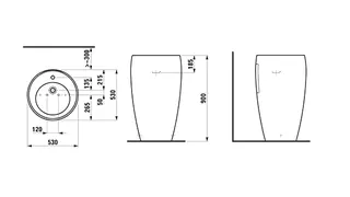 Laufen Waschtisch freistehend ALESSI 530x530x900 1 Hahnloch mit Überlauf LCC Weiß – Bild 2