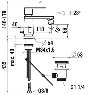 Laufen Bidetmischer THE NEW CLASSIC Ausld. 121 mm mit Ablaufventil chrom – Bild 2