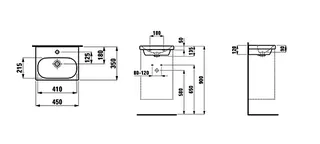 Laufen HWB LUA 350x450x135 1 Hahnloch mit Überlauf LCC weiß – Bild 2