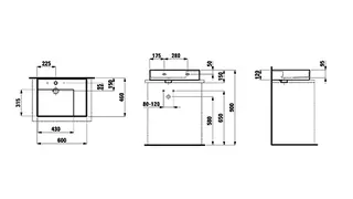 Aufsatz-Waschtisch K-LAUFEN 460x600x150 ohne Hahnloch ohne Überlauf versteckter Abl. Ablg. rechts LCC we – Bild 2