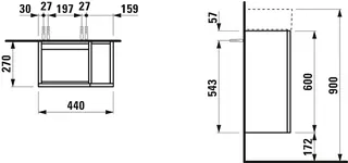 WTU K-LAUFEN 270x440x600 1Tür links Regal rechts P/P f.WT H815335 ockerbraun – Bild 2