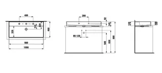 Aufsatz-Waschtisch K-LAUFEN 460x1000x145 1 Hahnloch li+re mit Überlauf Standardablauf LCC weiß – Bild 2