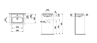 Laufen Aufsatz-HWB LUA 350x450x135 1 Hahnloch mit Überlauf weiß – Bild 2