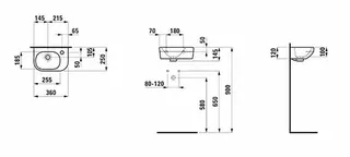 Laufen HWB LUA 360x250x145 asym. Becken links 1 Hl rechts mit Überlauf Weiß – Bild 2