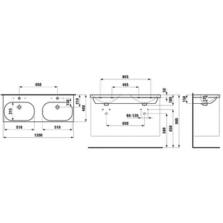 Laufen DWT LUA 460x1200x180 1 Hahnloch ohne Überlauf Ül-Kanal unten geschlossen weiß – Bild 2