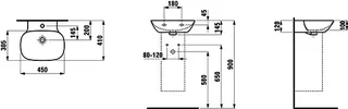 Laufen HWB INO 450x410x145 1 Hahnloch mit Überlauf weiß matt – Bild 2