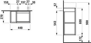 WTU K-LAUFEN 270x440x600 1Tür rechts Regal links P/P f.WT H815334 graublau – Bild 2