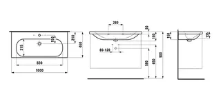 Laufen Waschtisch LUA 460x1000x180 1 Hahnloch mit Überlauf LCC weiß – Bild 2