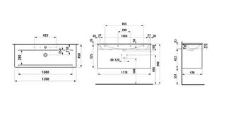Laufen WT+WTU PALACE SET 450x1200x545 1 Hahnloch mit Überlauf 2Schubl m.Griff schw we/weiß matt – Bild 2