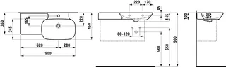 Laufen Waschtisch INO 450x900x145 1 Hahnloch mit Überlauf Ablg. links weiß matt – Bild 2