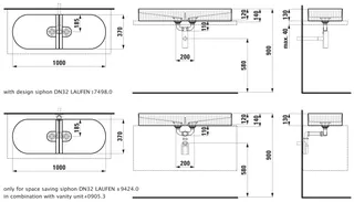 Laufen DWT-Schale SONAR 370x1000x140 ohne Hahnloch ohne Überlauf mit Textur außen weiß – Bild 2