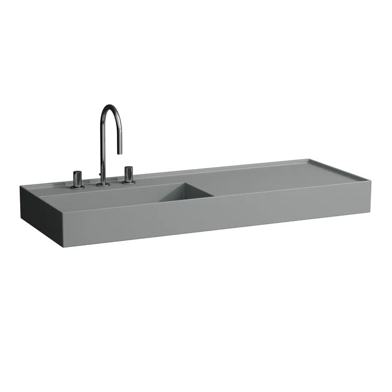 Waschtisch K-LAUFEN 460x1200x150 3 Hlo.Ül. versteckter Abl. Ablg. rechts grau ma.