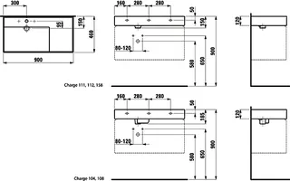 Waschtisch K-LAUFEN 460x900x150 o. Hlo.Ül. versteckter Abl. Ablage rechts graphit ma. – Bild 2