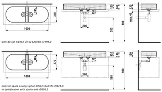 Laufen DWT-Schale SONAR 370x1000x140 ohne Hahnloch ohne Überlauf mit Textur außen LCC we – Bild 2