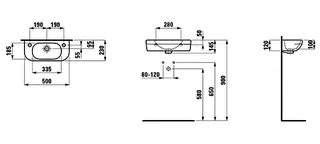 Laufen HWB LUA 500x230x145 asym. Becken rechts 1 Hl links mit Überlauf Weiß – Bild 2