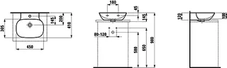 Laufen Aufsatz-HWB INO 450x410x145 1 Hahnloch mit Überlauf weiß – Bild 2