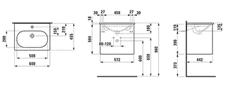 Laufen WT+WTU LUA SET LANI 455x600x527 1 Hahnloch mit Überlauf 2 Schubl. Griffleiste We/Wildeiche – Bild 2