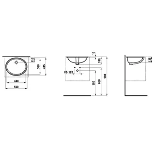 Laufen Einbau-Waschtisch von unten SAVOY 415x500x180 oval o.Hl mit Überlauf U-Seite glasiert weiß – Bild 2