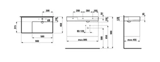 Waschtisch K-LAUFEN 460x900x150 3 Hlo.Ül. versteckter Abl. Ablage links graphit ma. – Bild 3