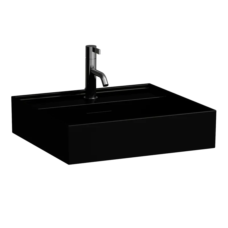 Waschtisch K-LAUFEN 460x500x145 1 Hahnloch mit Überlauf schwarz glänzend