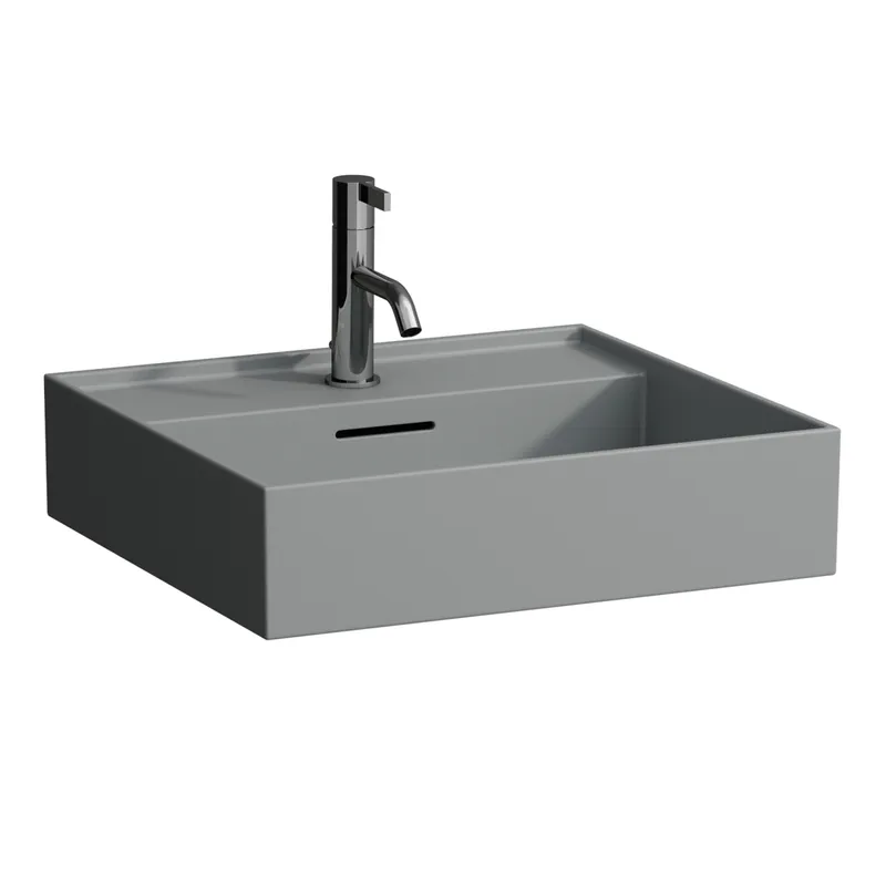 Aufsatz-Waschtisch K-LAUFEN 460x500x145 1 Hahnloch mit Überlauf grau matt