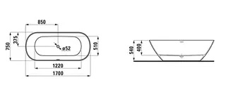 Laufen freistehende Badewanne LUA 750x1700x540 Marbond weiß – Bild 2