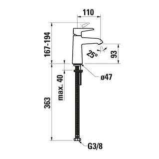 Laufen Waschtisch-Mischer PURE Ausladung 110 mm ohne Ablaufventil chrom – Bild 2