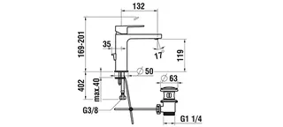 Laufen Waschtisch-Mischer halbhohe Ausf. NEJA Ausladung 132 mm mit Ablaufventil chrom – Bild 2