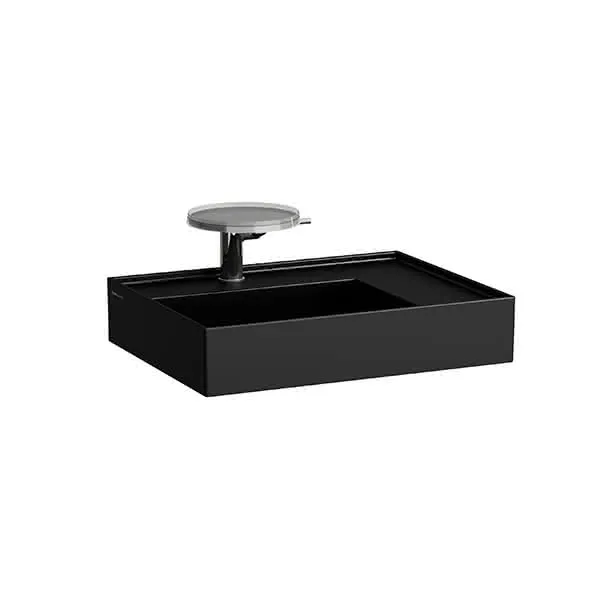 Waschtisch K-LAUFEN 460x600x150 1 Hlo.Ül. versteckter Abl. Ablg. rechts schw ma.