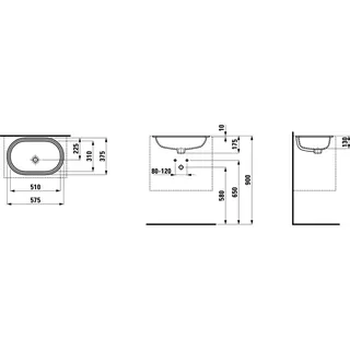 Laufen Einbau-Waschtisch von unten SAVOY 375x575x175 oval ohne Hahnloch mit Überlauf Unterseite glasiert we – Bild 3