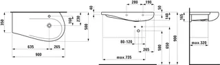 Laufen Waschtisch ALESSI 500x900x165 Ablage links 1 Hahnloch mit Überlauf LCC Weiß – Bild 2