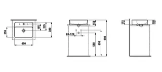 Laufen Waschtisch-Schale VAL 380x450x150 m. Arm-bank 3 Hahnloch mit Überlauf weiß – Bild 2