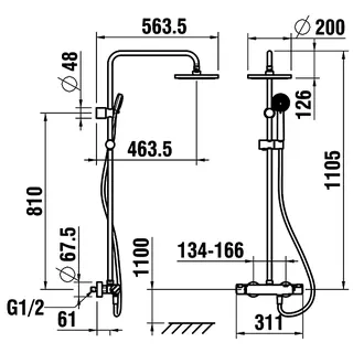 Laufen thermostat. Duschsystem Citypro KB 200x200mm HB 80x80mm chrom – Bild 2