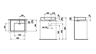 Aufsatz-Waschtisch K-LAUFEN 460x600x150 ohne Hahnloch ohne Überlauf versteckter Abl. Ablg. links we – Bild 2