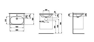 Laufen Waschtisch LUA 460x600x180 1 Hahnloch mit Überlauf LCC weiß – Bild 2