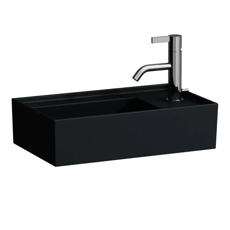 HWB K-LAUFEN 280x460x150 asym. 1 Hahnloch ohne Überlauf m. Arm-bank rechts graphit ma.