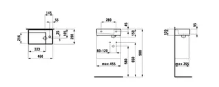 HWB K-LAUFEN 280x460x150 asym. 1 Hahnloch ohne Überlauf m. Arm-bank rechts graphit ma. – Bild 2