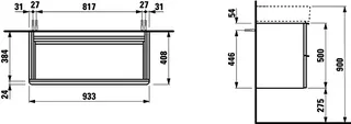 Laufen WTU SPACE 408x933x500 2 Schubl m.Griff f.WT H810287 nussbaum hell – Bild 3