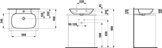 Laufen Aufsatz-Waschtisch INO 450x560x145 ohne Hahnloch mit Überlauf weiß – Bild 2