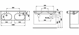 Laufen DWT LUA 460x1200x180 ohne Hahnloch mit Überlauf weiß – Bild 2