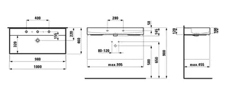Waschtisch K-LAUFEN 460x1000x145 1 Hahnloch mit Überlauf Standardablauf weiß – Bild 3