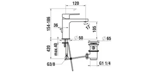 Laufen Waschtisch-Mischer NEJA Ausladung 120 mm mit Ablaufventil chrom – Bild 2