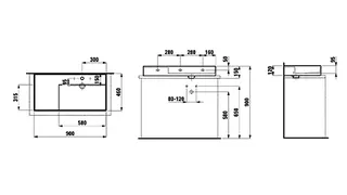 Aufsatz-Waschtisch K-LAUFEN 460x900x150 1 Hahnloch ohne Überlauf versteckter Abl. Ablg. links we – Bild 2