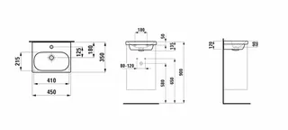 Laufen HWB LUA 350x450x135 1 Hahnloch mit Überlauf weiß – Bild 2