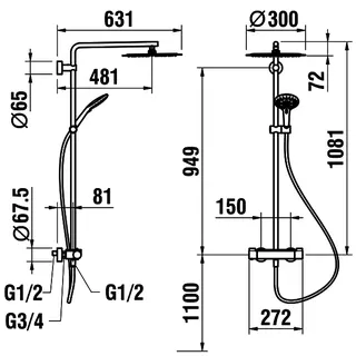 Laufen thermostat. Duschsystem Vivid mit Ablage KB rund 300mm HB rund 120mm chrom – Bild 2