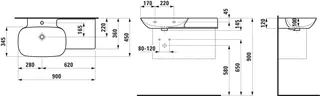 Laufen Waschtisch INO 450x900x145 1 Hahnloch mit Überlauf Ablg. rechts weiß – Bild 2